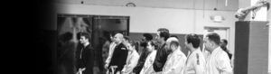 Martial arts students lined up attentively